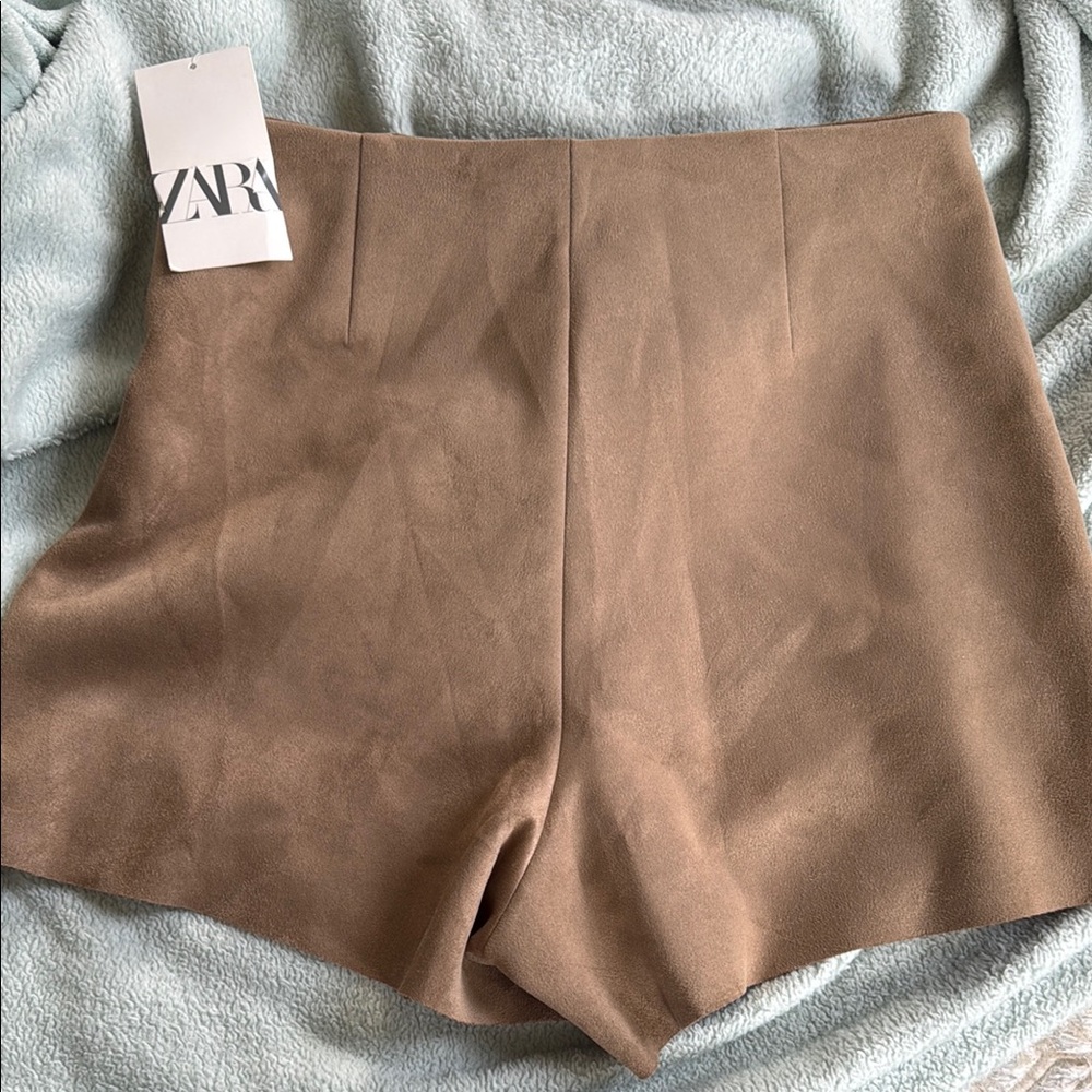 Zara Faux Suede Wrap Skort in Camel Brown - Picture 2 of 2